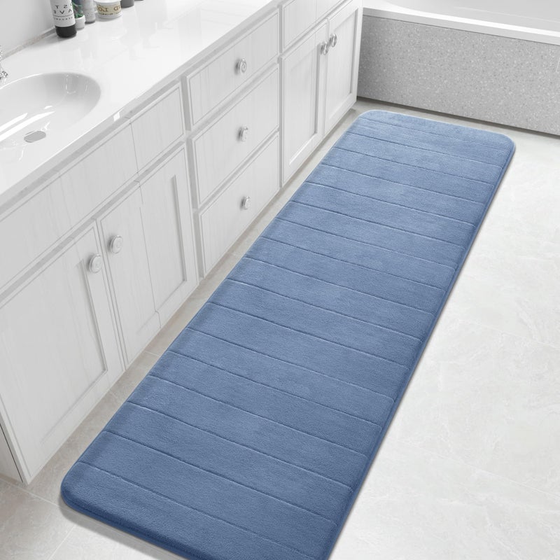Yimobra Bathroom Runner Rugs 72"x24" Non Slip Washable Memory Foam Bath Mat, Super Soft Water Absorbent Hallway Carpet for Vanity Tub Shower, Denim Blue - Image 1